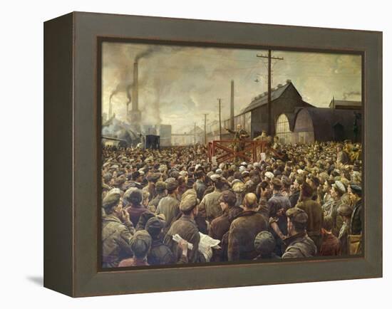 Lenin Speaking to Workers of the Poutilov Factory, 1917-Isaak Brodsky-Framed Stretched Canvas