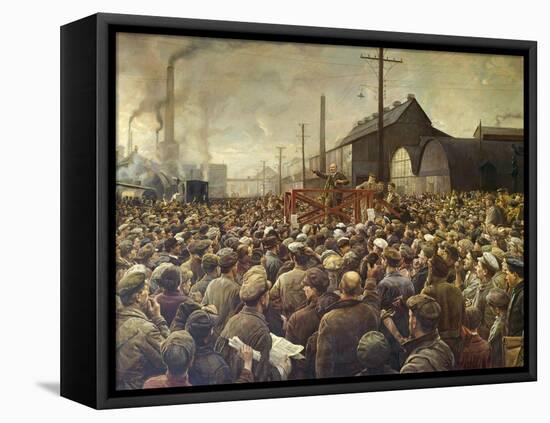 Lenin Speaking to Workers of the Poutilov Factory, 1917-Isaak Brodsky-Framed Stretched Canvas