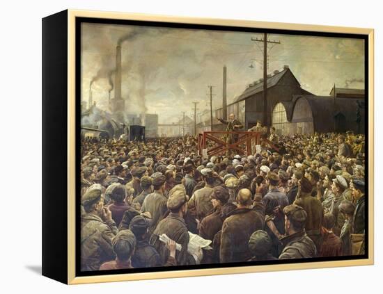 Lenin Speaking to Workers of the Poutilov Factory, 1917-Isaak Brodsky-Framed Stretched Canvas