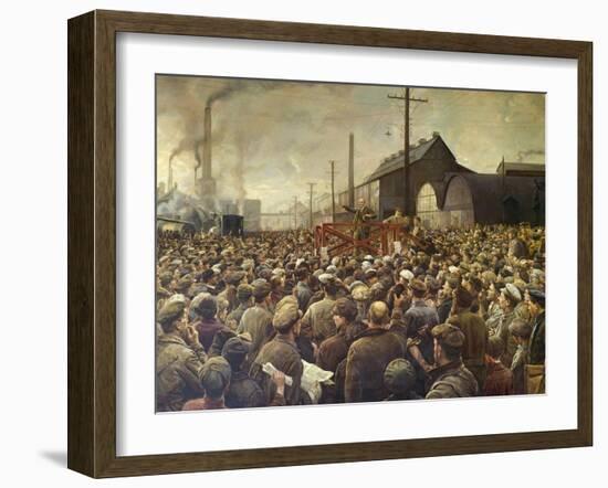 Lenin Speaking to Workers of the Poutilov Factory, 1917-Isaak Brodsky-Framed Art Print