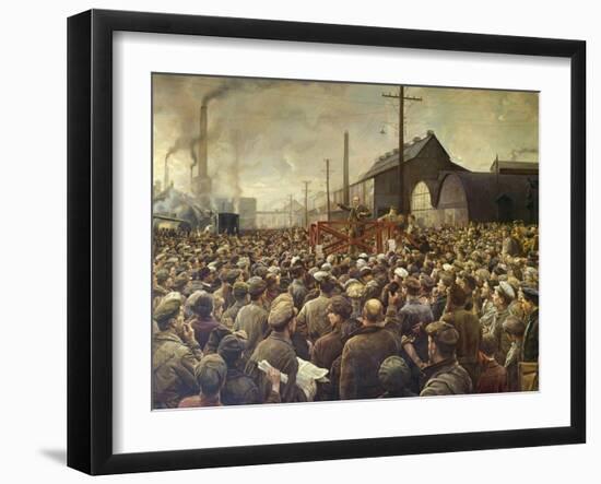 Lenin Speaking to Workers of the Poutilov Factory, 1917-Isaak Brodsky-Framed Art Print