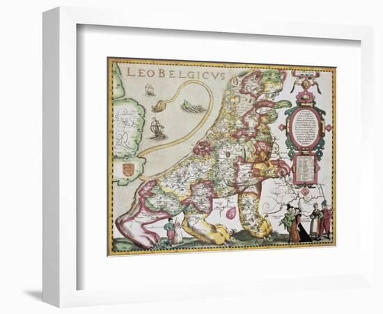 Leo Belgicus: Belgium And Netherlands Old Map In The Form Of A Lion-marzolino-Framed Art Print