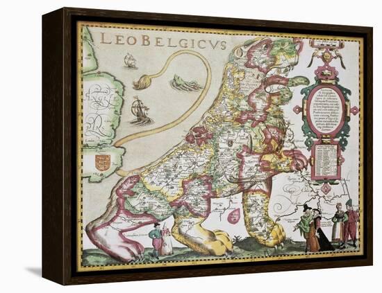 Leo Belgicus: Belgium And Netherlands Old Map In The Form Of A Lion-marzolino-Framed Stretched Canvas