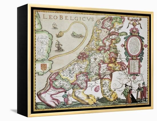 Leo Belgicus: Belgium And Netherlands Old Map In The Form Of A Lion-marzolino-Framed Stretched Canvas