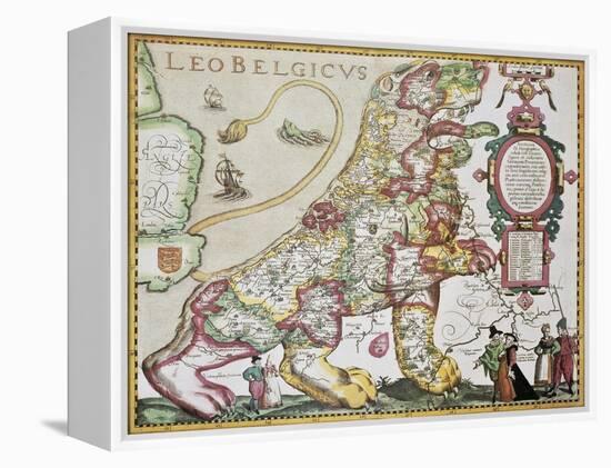 Leo Belgicus: Belgium And Netherlands Old Map In The Form Of A Lion-marzolino-Framed Stretched Canvas