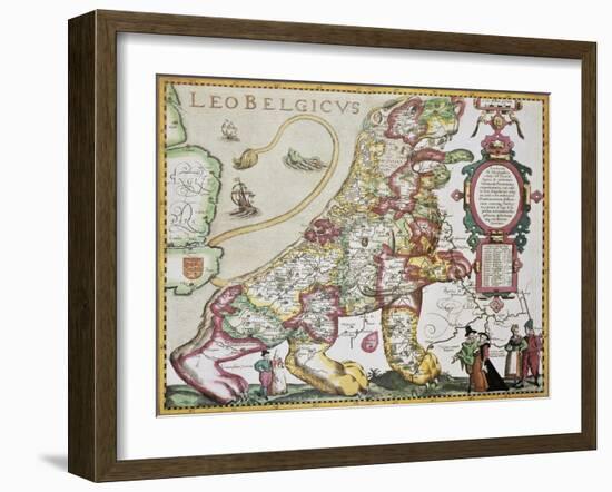 Leo Belgicus: Belgium And Netherlands Old Map In The Form Of A Lion-marzolino-Framed Art Print