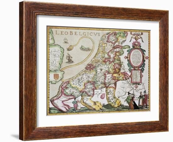 Leo Belgicus: Belgium And Netherlands Old Map In The Form Of A Lion-marzolino-Framed Art Print