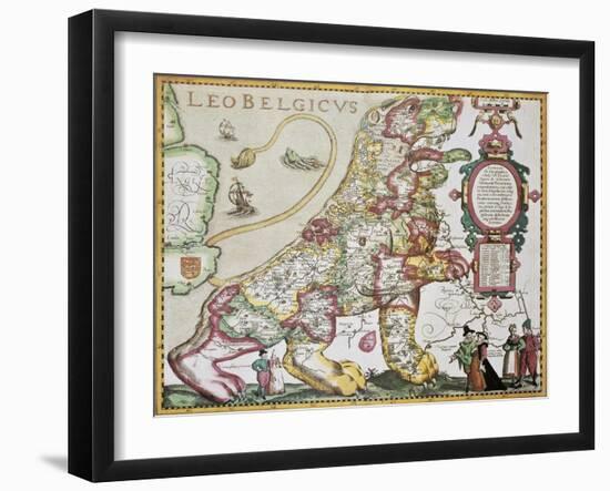 Leo Belgicus: Belgium And Netherlands Old Map In The Form Of A Lion-marzolino-Framed Art Print