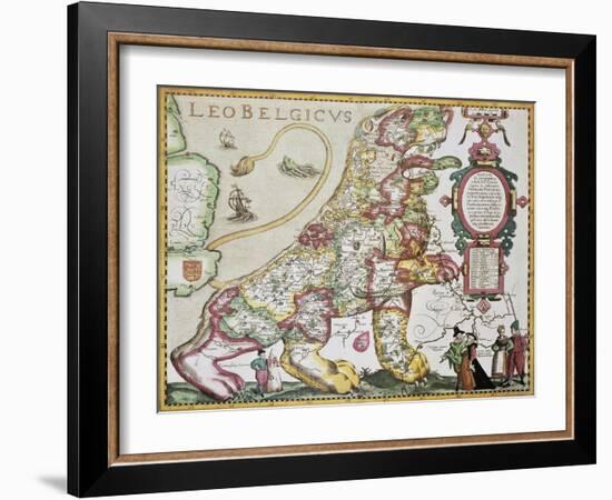 Leo Belgicus: Belgium And Netherlands Old Map In The Form Of A Lion-marzolino-Framed Art Print