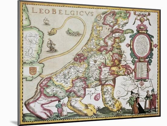 Leo Belgicus: Belgium And Netherlands Old Map In The Form Of A Lion-marzolino-Mounted Art Print