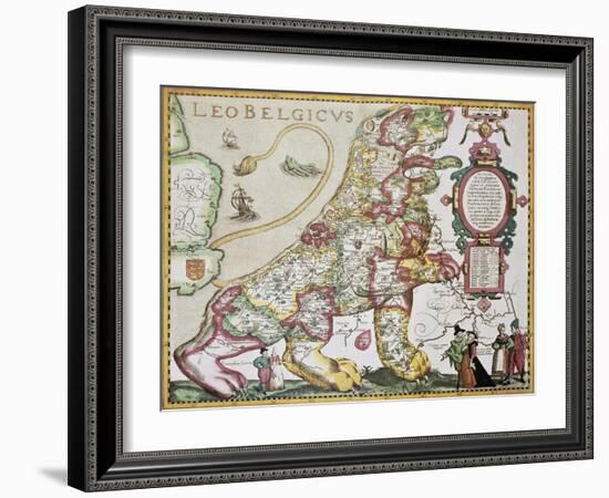 Leo Belgicus: Belgium And Netherlands Old Map In The Form Of A Lion-marzolino-Framed Art Print