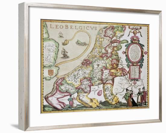 Leo Belgicus: Belgium And Netherlands Old Map In The Form Of A Lion-marzolino-Framed Art Print