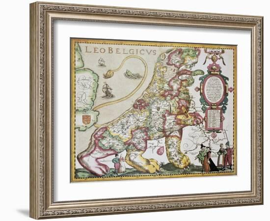 Leo Belgicus: Belgium And Netherlands Old Map In The Form Of A Lion-marzolino-Framed Art Print