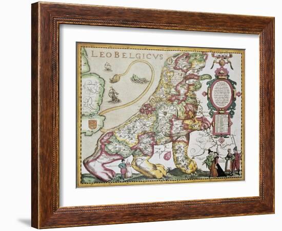 Leo Belgicus: Belgium And Netherlands Old Map In The Form Of A Lion-marzolino-Framed Art Print