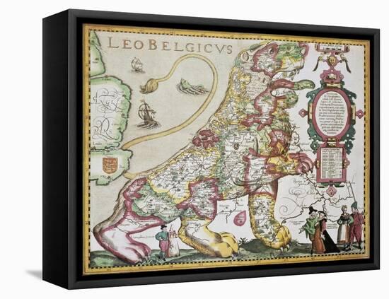 Leo Belgicus: Belgium And Netherlands Old Map In The Form Of A Lion-marzolino-Framed Stretched Canvas