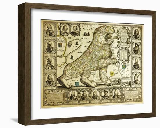 Leo Belgicus Map - Hendrik Floris Van Langren Pre 1609-Vintage Lavoie-Framed Giclee Print