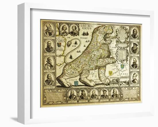 Leo Belgicus Map - Hendrik Floris Van Langren Pre 1609-Vintage Lavoie-Framed Giclee Print