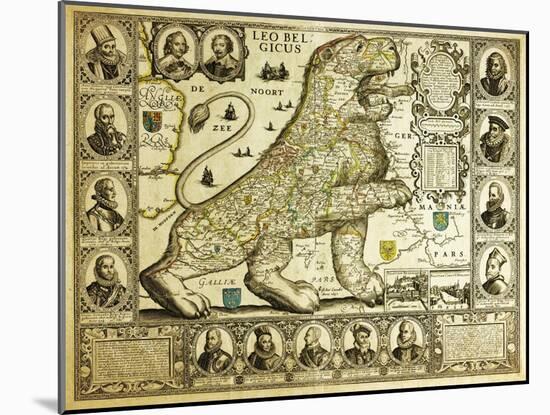 Leo Belgicus Map - Hendrik Floris Van Langren Pre 1609-Vintage Lavoie-Mounted Giclee Print