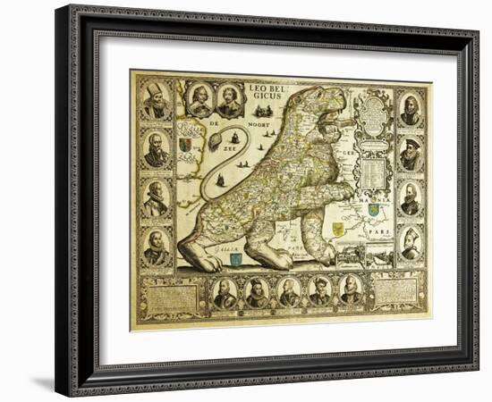 Leo Belgicus Map - Hendrik Floris Van Langren Pre 1609-Vintage Lavoie-Framed Giclee Print