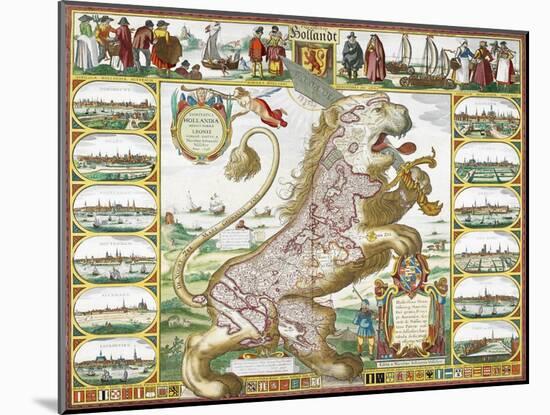 Leo Hollandicus' by Nicolas Visscher.A Map Of Holland-Visscher-Mounted Giclee Print