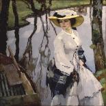 On the Shore (Young Woman Walking on a River Shore)-Leo Putz-Mounted Art Print