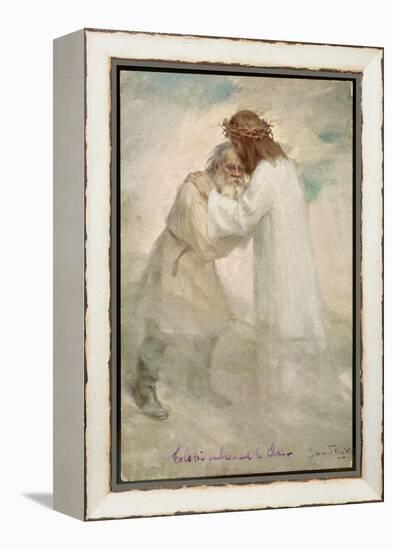 Leo Tolstoy the Russian Novelist Embracing Jesus-Jan Styka-Framed Stretched Canvas