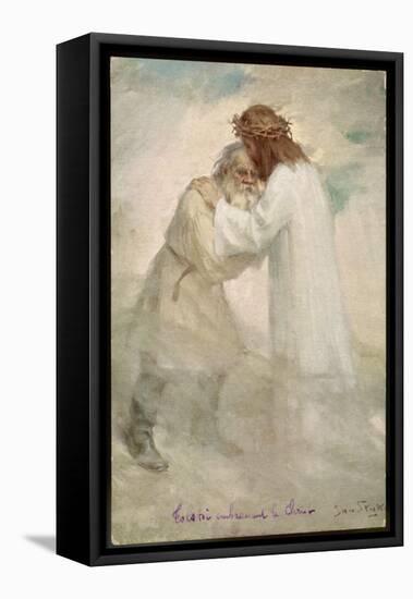 Leo Tolstoy the Russian Novelist Embracing Jesus-Jan Styka-Framed Stretched Canvas