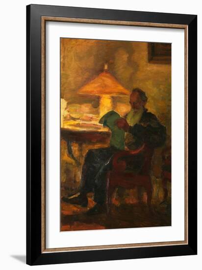 Leo Tolstoy with a Newspaper, 1901-Leonid Osipovich Pasternak-Framed Giclee Print