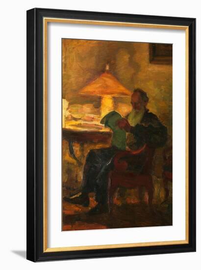 Leo Tolstoy with a Newspaper, 1901-Leonid Osipovich Pasternak-Framed Giclee Print