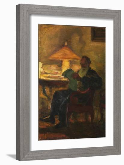 Leo Tolstoy with a Newspaper, 1901-Leonid Osipovich Pasternak-Framed Giclee Print