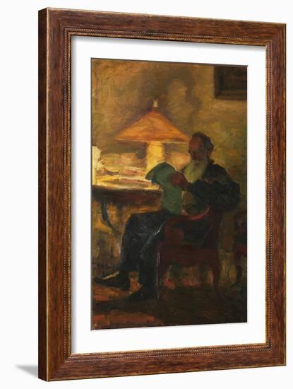 Leo Tolstoy with a Newspaper, 1901-Leonid Osipovich Pasternak-Framed Giclee Print