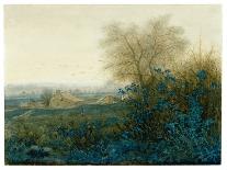 Landscape with a Farmhouse and a Peasant Wheeling a Barrow, 1865 (W/C Heightened with Gouache, Pen-Leon Bonvin-Framed Giclee Print