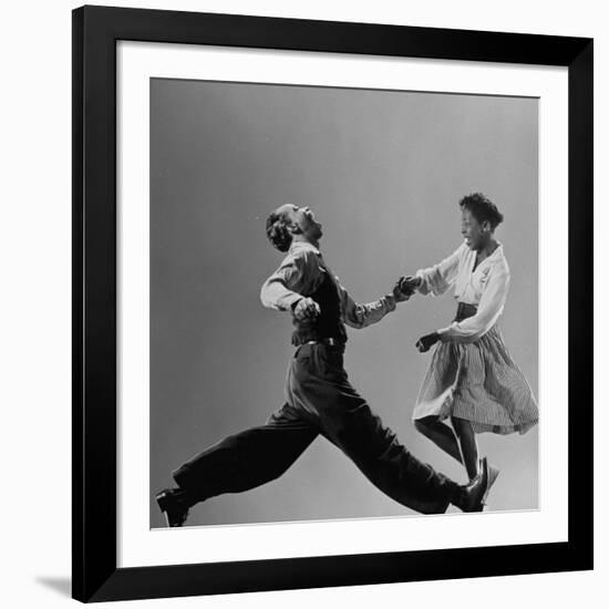 Leon James and Willa Mae Ricker Demonstrating a Step of the Lindy Hop-Gjon Mili-Framed Premium Photographic Print