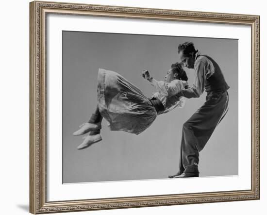 Leon James and Willa Mae Ricker Demonstrating a Step of the Lindy Hop-Gjon Mili-Framed Premium Photographic Print