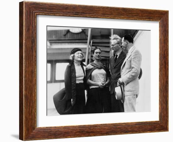 Leon Trotsky with His Wife Natalia Sedova and Mexican Artist Frida Kahlo, 1937-null-Framed Giclee Print