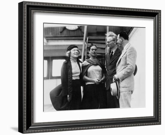 Leon Trotsky with His Wife Natalia Sedova and Mexican Artist Frida Kahlo, 1937-null-Framed Giclee Print