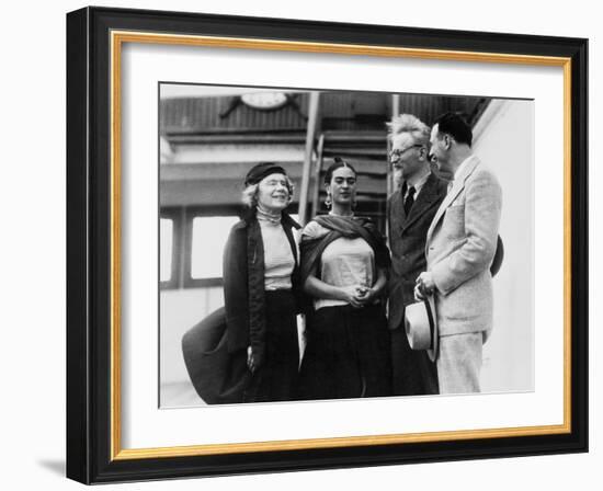 Leon Trotsky with His Wife Natalia Sedova and Mexican Artist Frida Kahlo, 1937-null-Framed Giclee Print