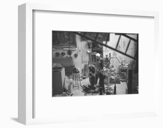 Leon Underwood in his studio with 'Phoenix for Europe', 1969-null-Framed Photographic Print