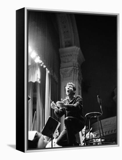 Leonard Bernstein Conducting Mahler's Symphony During NY Philharmonic Rehearsal at Carnegie Hall-Alfred Eisenstaedt-Framed Premier Image Canvas