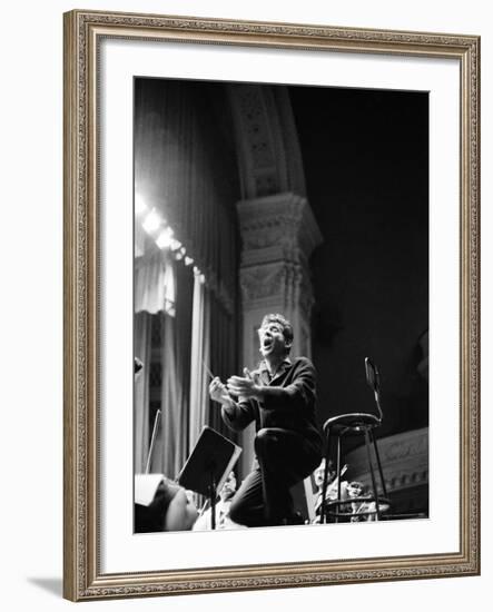 Leonard Bernstein Conducting Mahler's Symphony During NY Philharmonic Rehearsal at Carnegie Hall-Alfred Eisenstaedt-Framed Premium Photographic Print