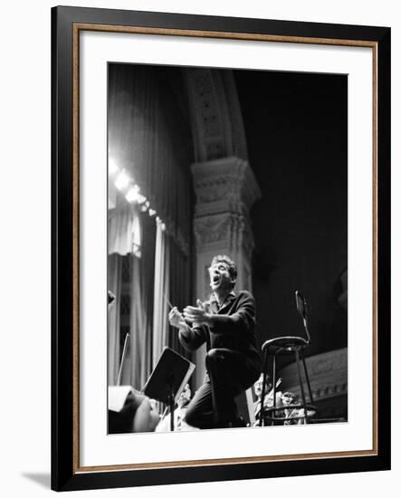 Leonard Bernstein Conducting Mahler's Symphony During NY Philharmonic Rehearsal at Carnegie Hall-Alfred Eisenstaedt-Framed Premium Photographic Print