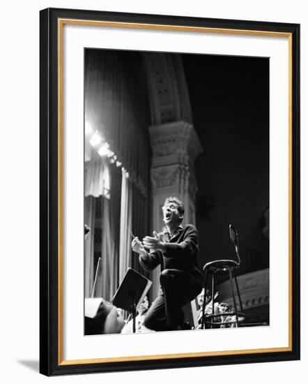 Leonard Bernstein Conducting Mahler's Symphony During NY Philharmonic Rehearsal at Carnegie Hall-Alfred Eisenstaedt-Framed Premium Photographic Print