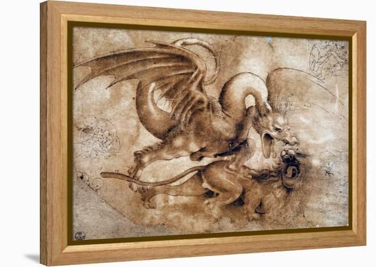 Leonardo Da Vinci (Leonardo Da Vinci) (1452 - 1519): Fight between a Lion and a Dragon, GDSU 435 E-Leonardo Da Vinci-Framed Premier Image Canvas