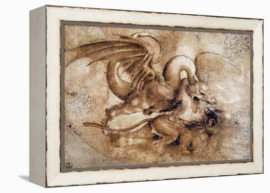 Leonardo Da Vinci (Leonardo Da Vinci) (1452 - 1519): Fight between a Lion and a Dragon, GDSU 435 E-Leonardo Da Vinci-Framed Premier Image Canvas