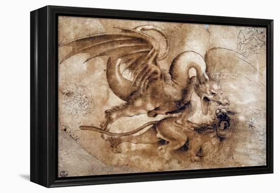 Leonardo Da Vinci (Leonardo Da Vinci) (1452 - 1519): Fight between a Lion and a Dragon, GDSU 435 E-Leonardo Da Vinci-Framed Premier Image Canvas