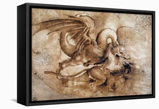 Leonardo Da Vinci (Leonardo Da Vinci) (1452 - 1519): Fight between a Lion and a Dragon, GDSU 435 E-Leonardo Da Vinci-Framed Premier Image Canvas