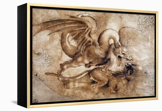 Leonardo Da Vinci (Leonardo Da Vinci) (1452 - 1519): Fight between a Lion and a Dragon, GDSU 435 E-Leonardo Da Vinci-Framed Premier Image Canvas