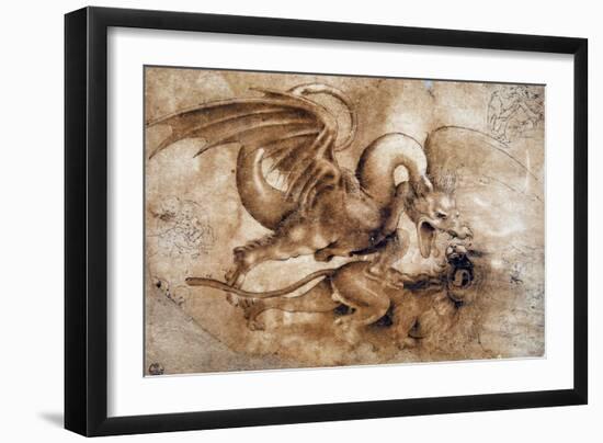 Leonardo Da Vinci (Leonardo Da Vinci) (1452 - 1519): Fight between a Lion and a Dragon, GDSU 435 E-Leonardo Da Vinci-Framed Giclee Print