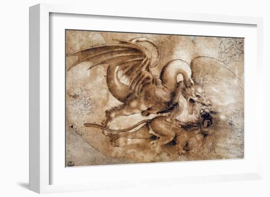 Leonardo Da Vinci (Leonardo Da Vinci) (1452 - 1519): Fight between a Lion and a Dragon, GDSU 435 E-Leonardo Da Vinci-Framed Giclee Print