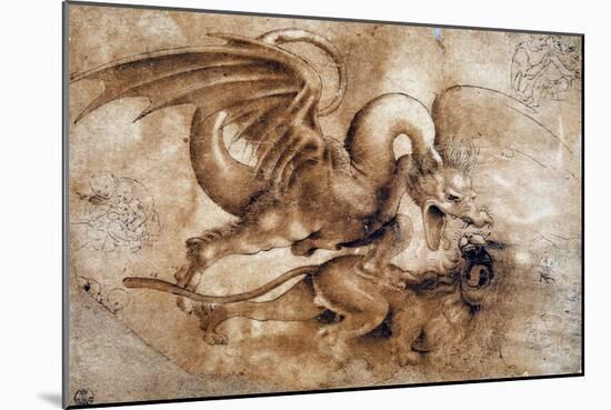 Leonardo Da Vinci (Leonardo Da Vinci) (1452 - 1519): Fight between a Lion and a Dragon, GDSU 435 E-Leonardo Da Vinci-Mounted Giclee Print